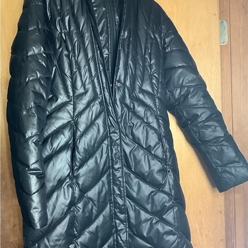 Preston & York Black Puffer Coat with Chevron Quilting